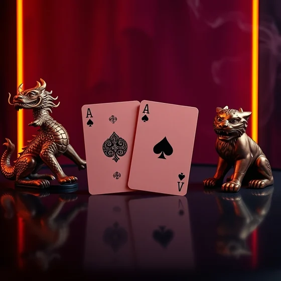 Dragon and tiger statues framing an OExch9 card table
