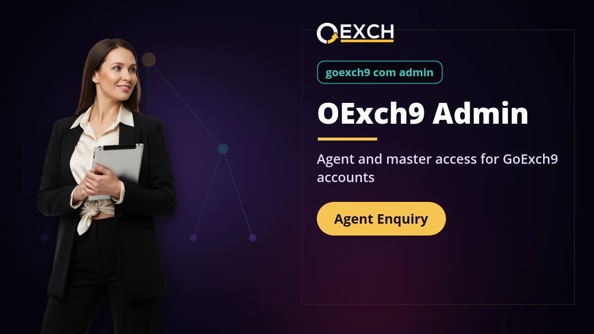 OExch9 admin banner with a host holding a tablet to explain GoExch9 agent and master access