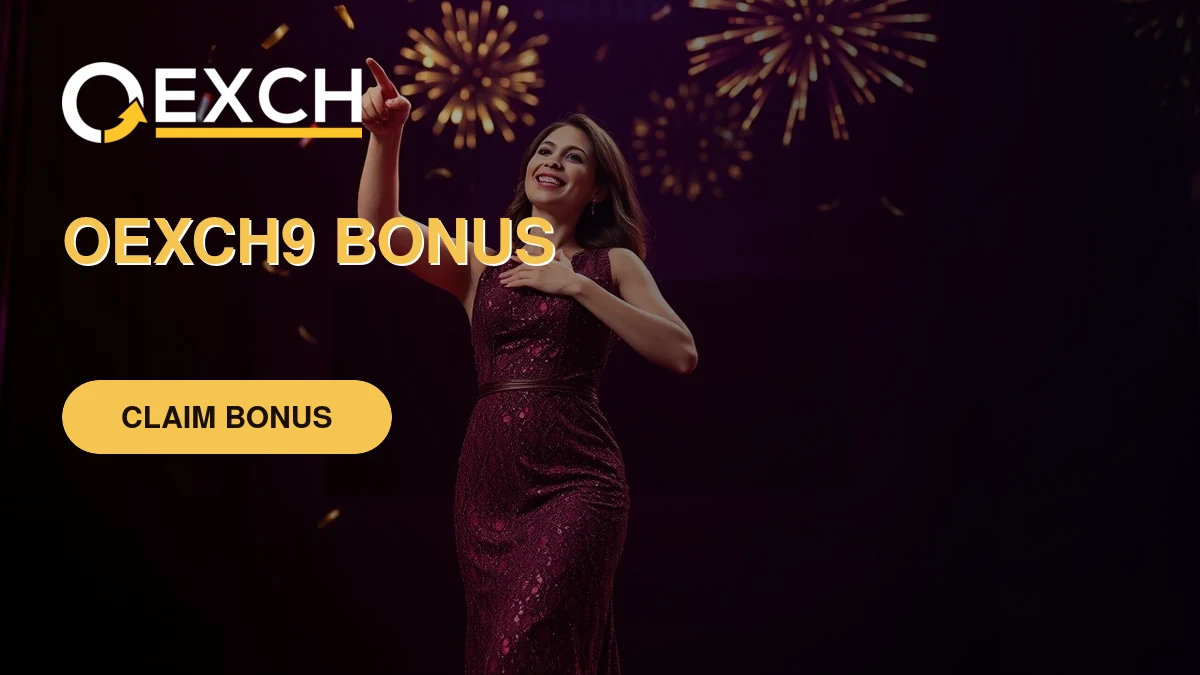 OExch9 host pointing up at a promotions announcement for GoExch9 players