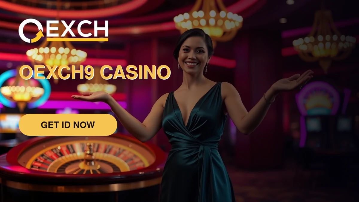 OExch9 casino host welcoming GoExch9 players beside a roulette table