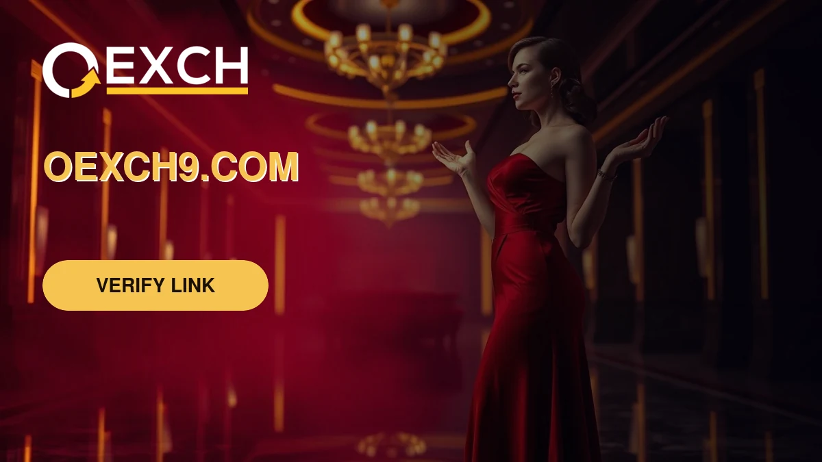 OExch9 brand host pointing out the official goexch9.com address to players