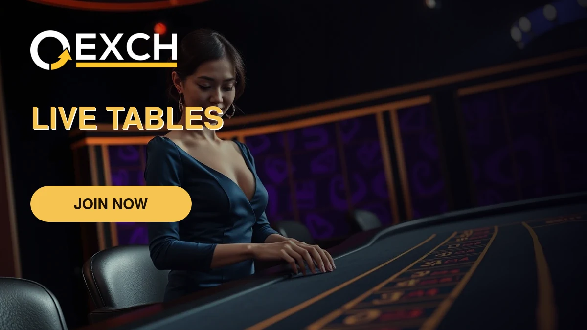 OExch9 live dealer seated at a baccarat studio table